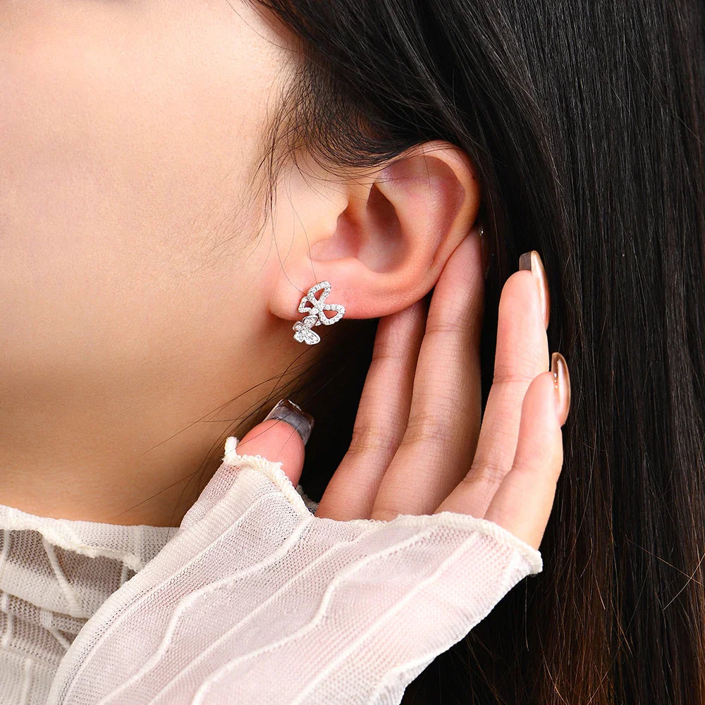 Moissanite Butterfly Stud Earrings 925 Sterling Silver Sparkle Wedding Jewelry BandsCo Straps