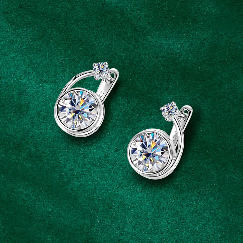 Moissanite Clip Hoop Earrings 925 Sterling Silver D-Color White Round Cut BandsCo Straps