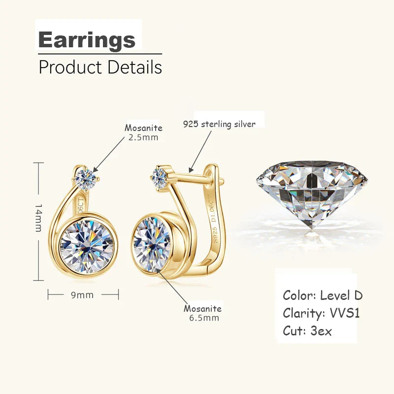 Moissanite Clip Hoop Earrings 925 Sterling Silver D-Color White Round Cut BandsCo Straps