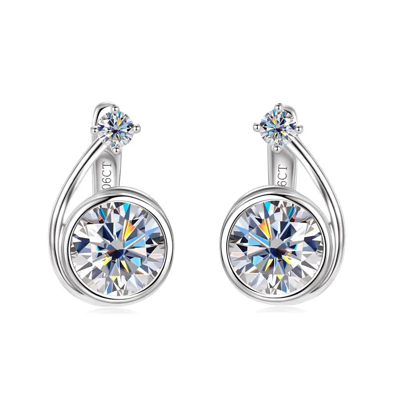 Moissanite Clip Hoop Earrings 925 Sterling Silver D-Color White Round Cut BandsCo Straps