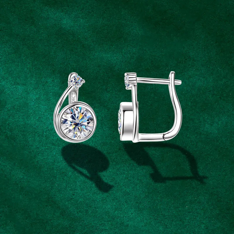 Moissanite Clip Hoop Earrings 925 Sterling Silver D-Color White Round Cut BandsCo Straps