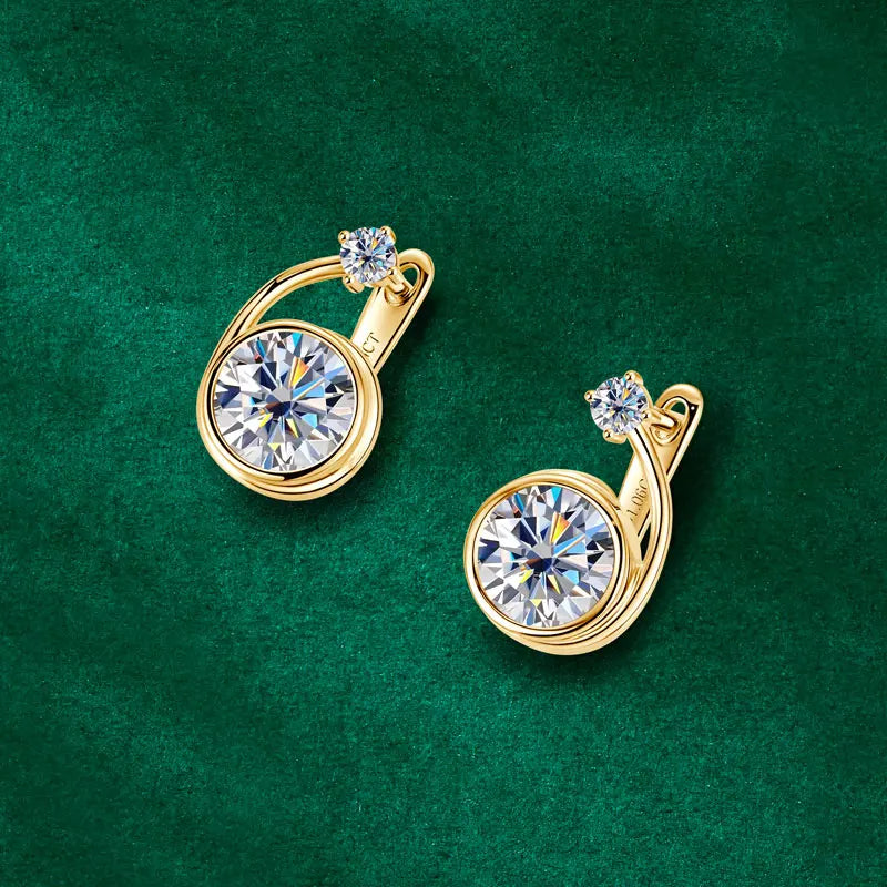 Moissanite Clip Hoop Earrings 925 Sterling Silver D-Color White Round Cut BandsCo Straps