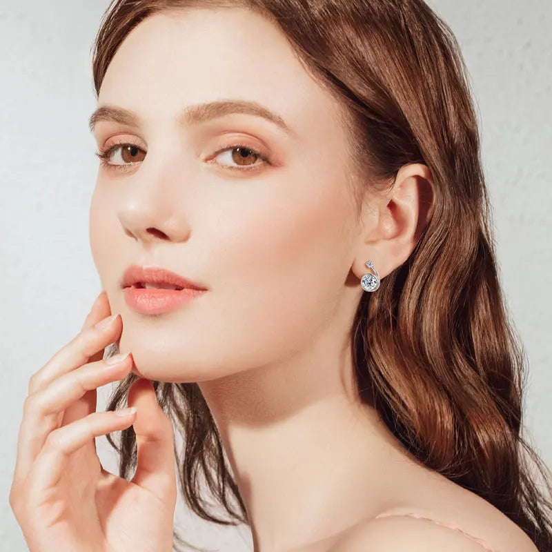 Moissanite Clip Hoop Earrings 925 Sterling Silver D-Color White Round Cut BandsCo Straps