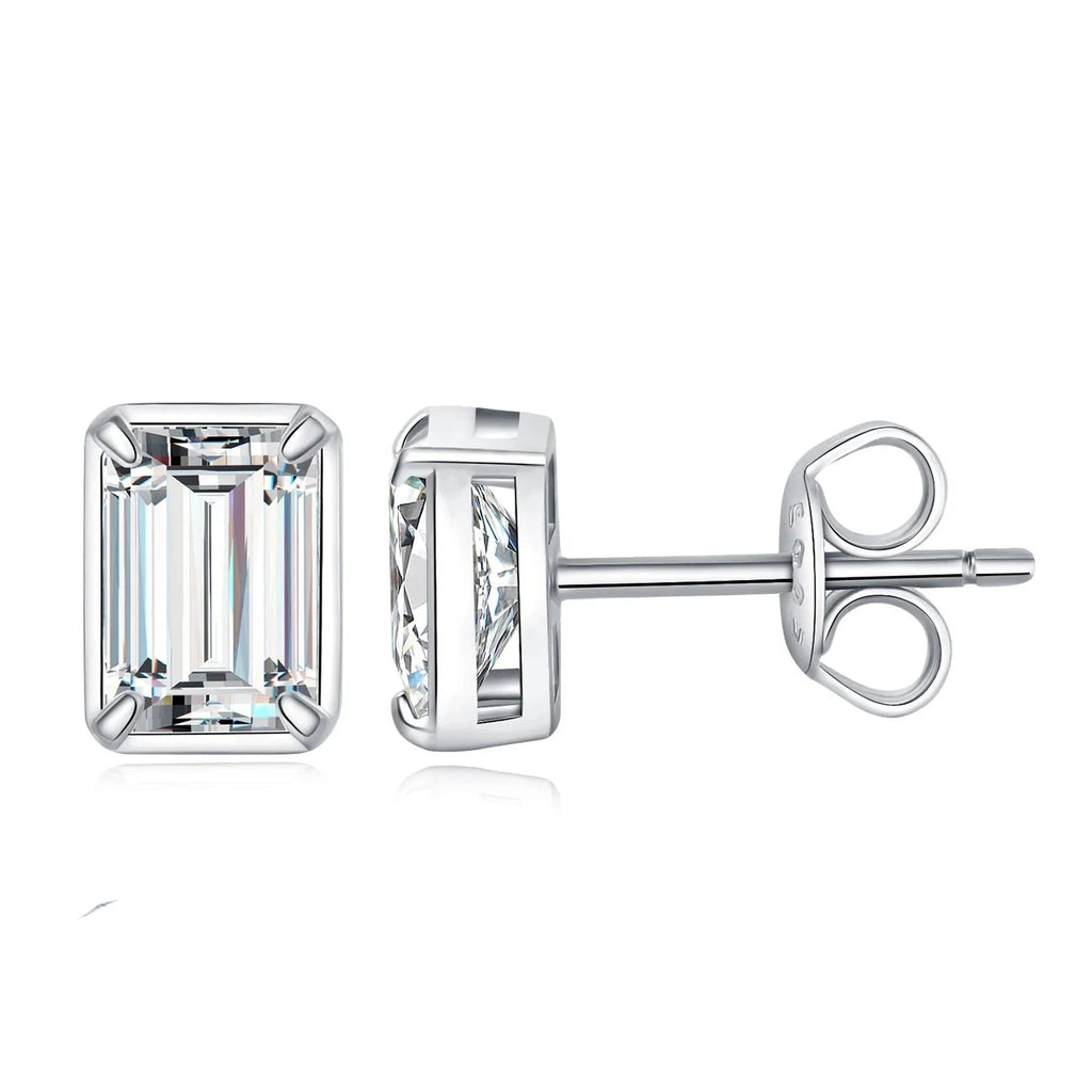 Moissanite D Color 1.6ct Pair Emerald Cut 925 Sterling Silver Stud Earrings BandsCo Straps