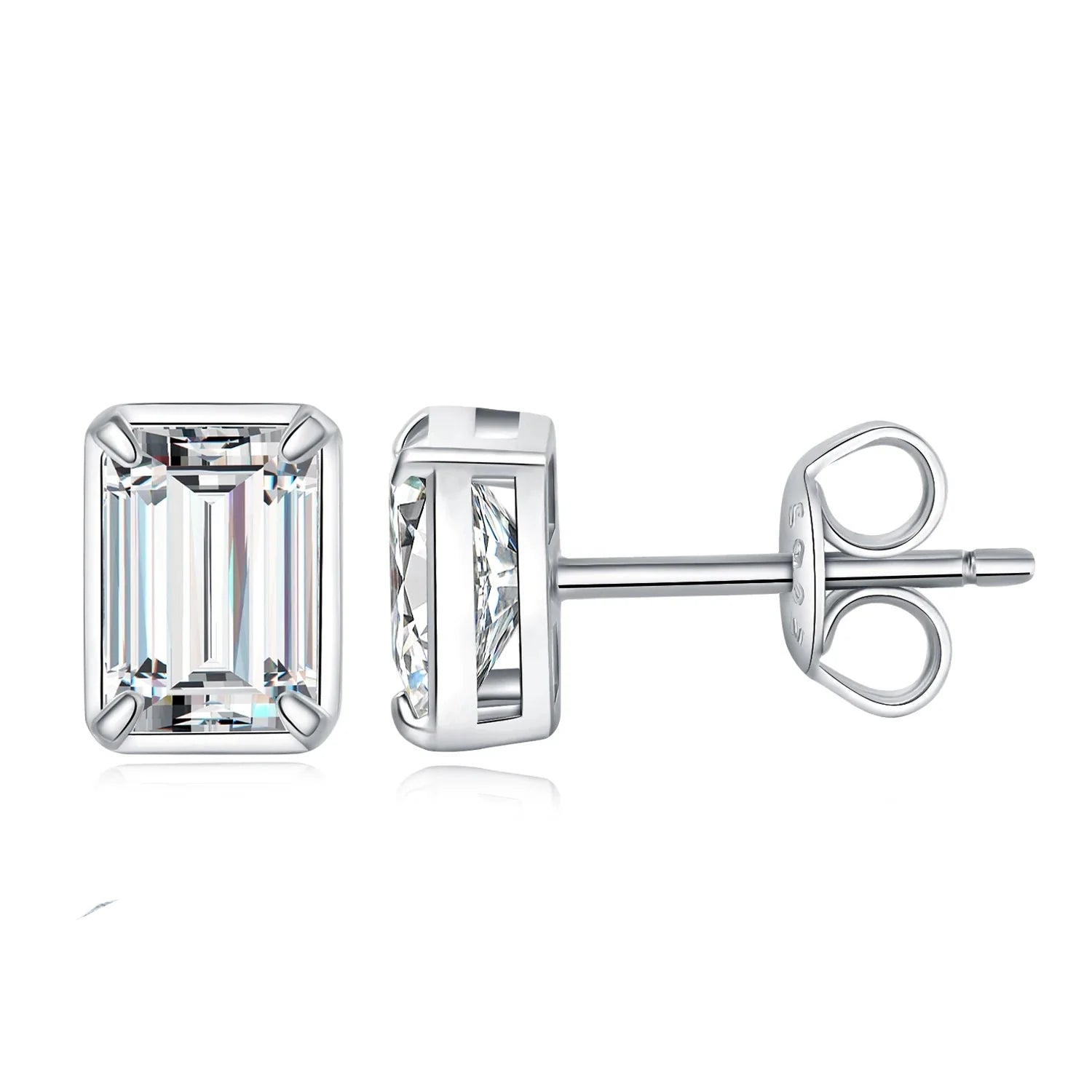 Moissanite D Color 1.6ct Pair Emerald Cut 925 Sterling Silver Stud Earrings BandsCo Straps