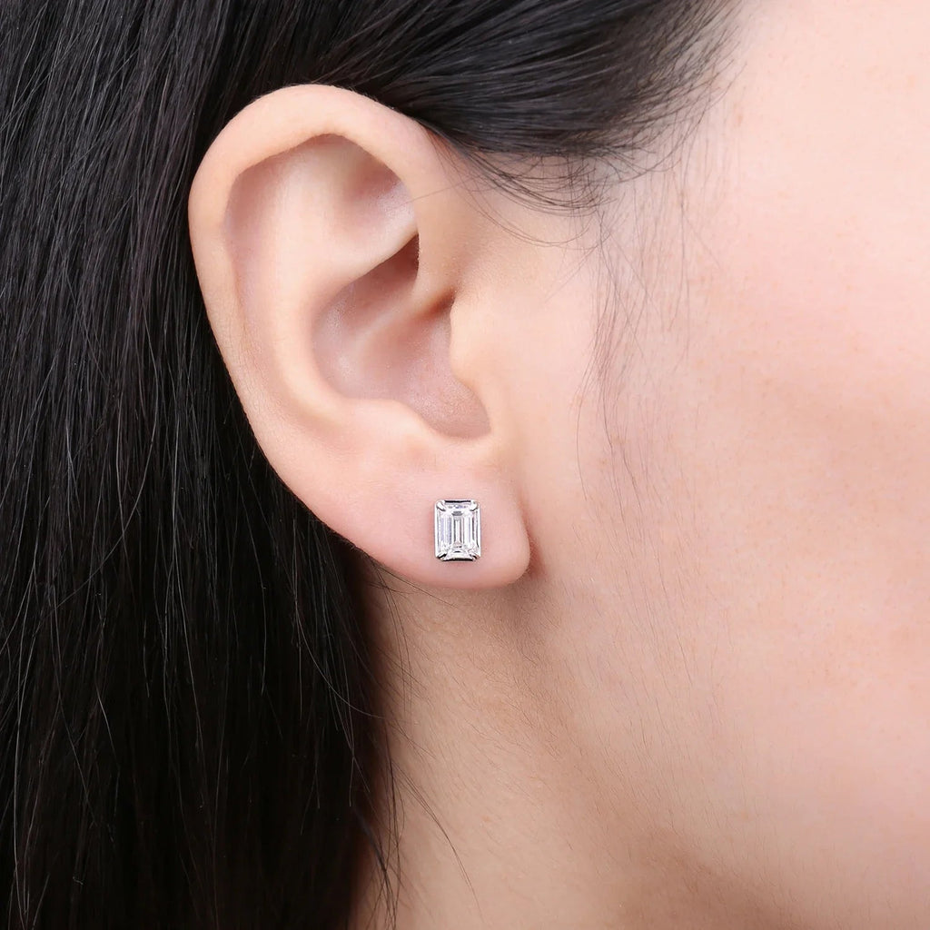 Moissanite D Color 1.6ct Pair Emerald Cut 925 Sterling Silver Stud Earrings BandsCo Straps
