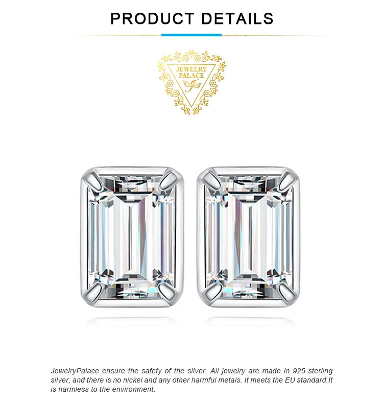 Moissanite D Color 1.6ct Pair Emerald Cut 925 Sterling Silver Stud Earrings BandsCo Straps