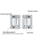 Moissanite D Color 1.6ct Pair Emerald Cut 925 Sterling Silver Stud Earrings BandsCo Straps