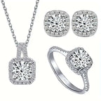 Moissanite D Color Round Cut 925 Sterling Silver Pendant Necklace and Studs Set BandsCo Straps
