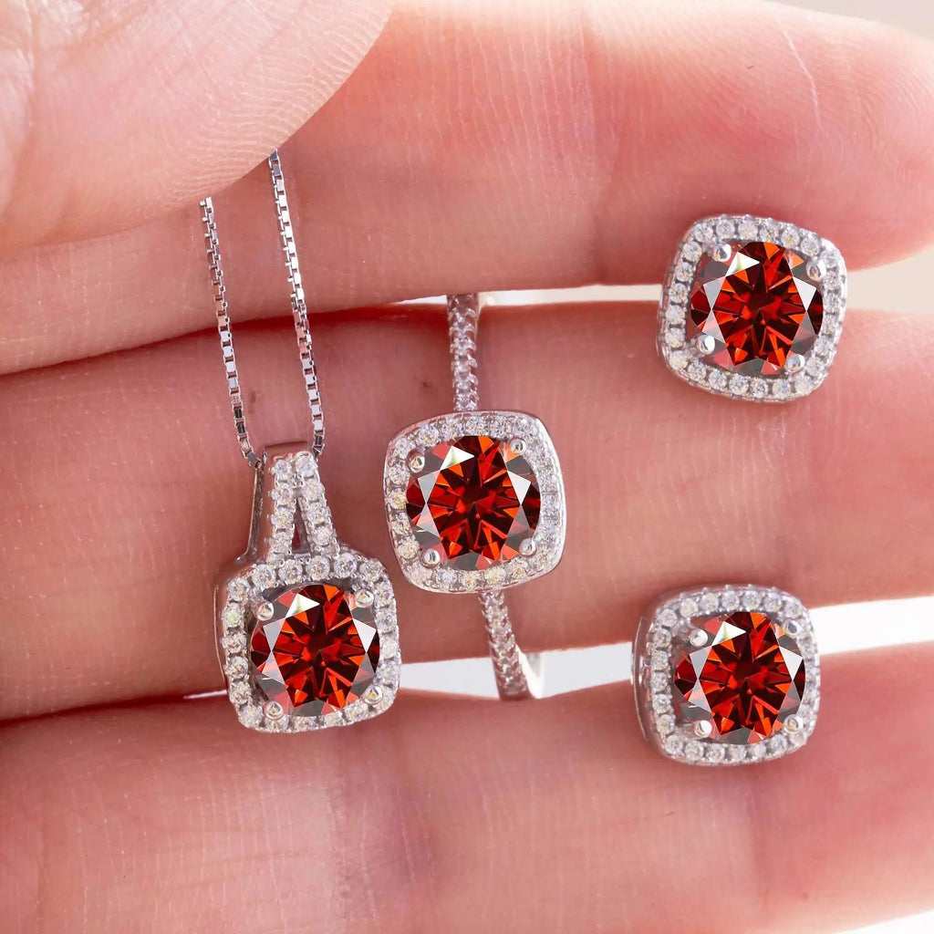 Moissanite D Color Round Cut 925 Sterling Silver Pendant Necklace and Studs Set BandsCo Straps