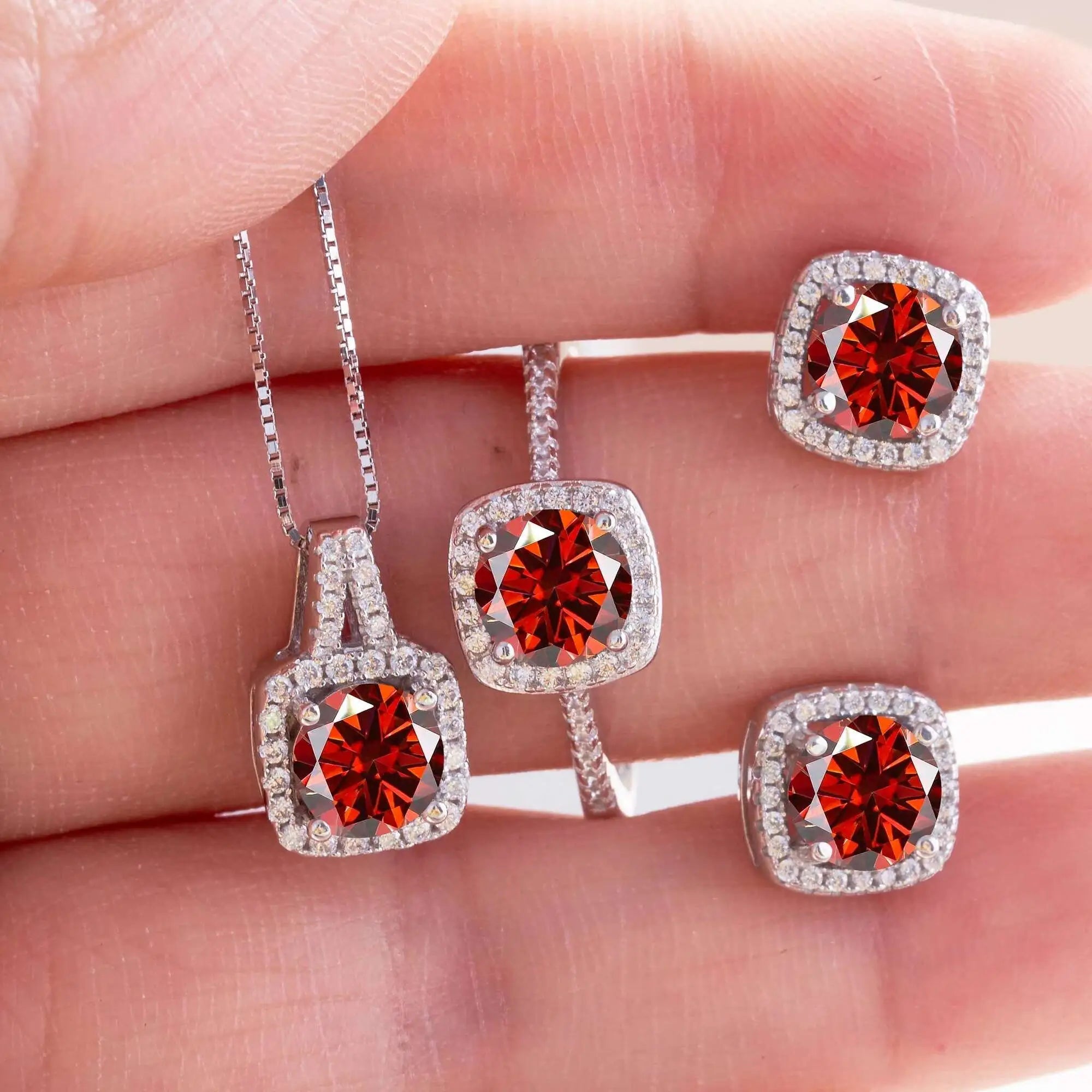 Moissanite D Color Round Cut 925 Sterling Silver Pendant Necklace and Studs Set BandsCo Straps