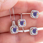 Moissanite D Color Round Cut 925 Sterling Silver Pendant Necklace and Studs Set BandsCo Straps