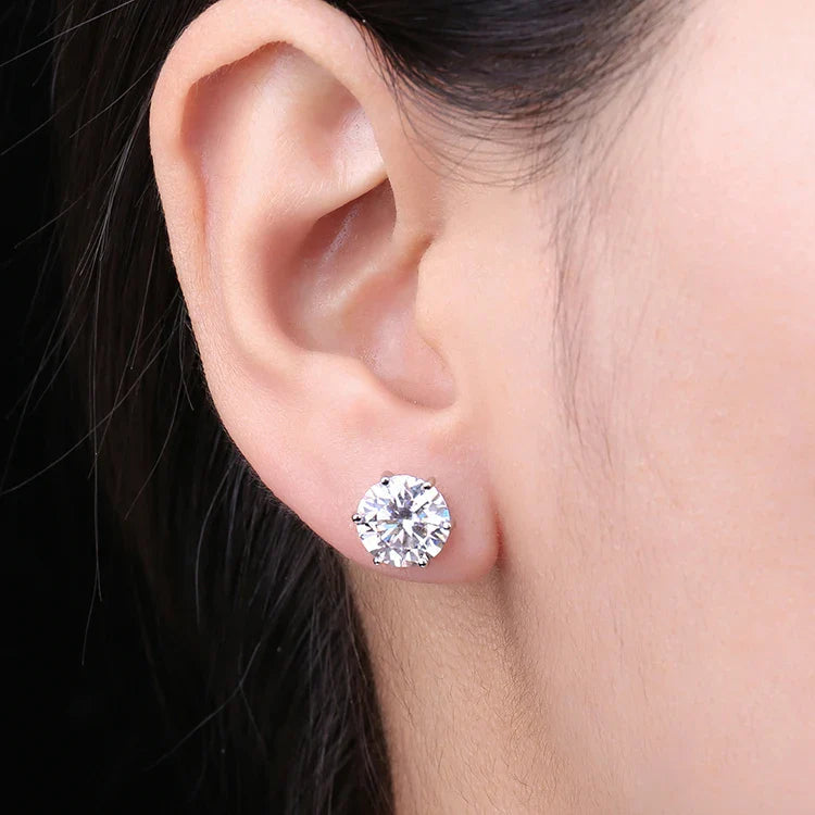 Moissanite D Color Round Solitaire Stud Earrings 0.6-6ct Sterling Silver BandsCo Straps