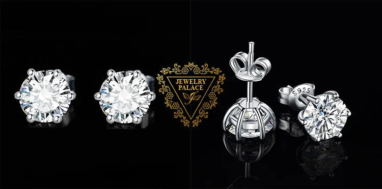 Moissanite D Color Round Solitaire Stud Earrings 0.6-6ct Sterling Silver BandsCo Straps