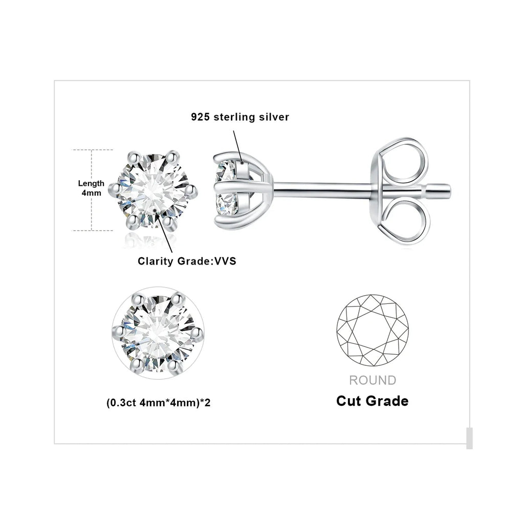 Moissanite D Color Round Solitaire Stud Earrings 0.6-6ct Sterling Silver BandsCo Straps