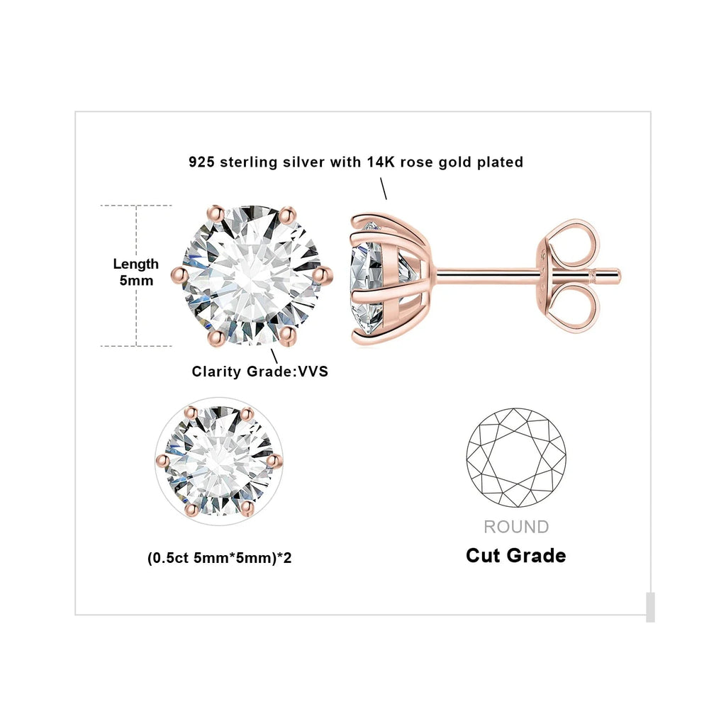 Moissanite D Color Round Solitaire Stud Earrings 0.6-6ct Sterling Silver BandsCo Straps