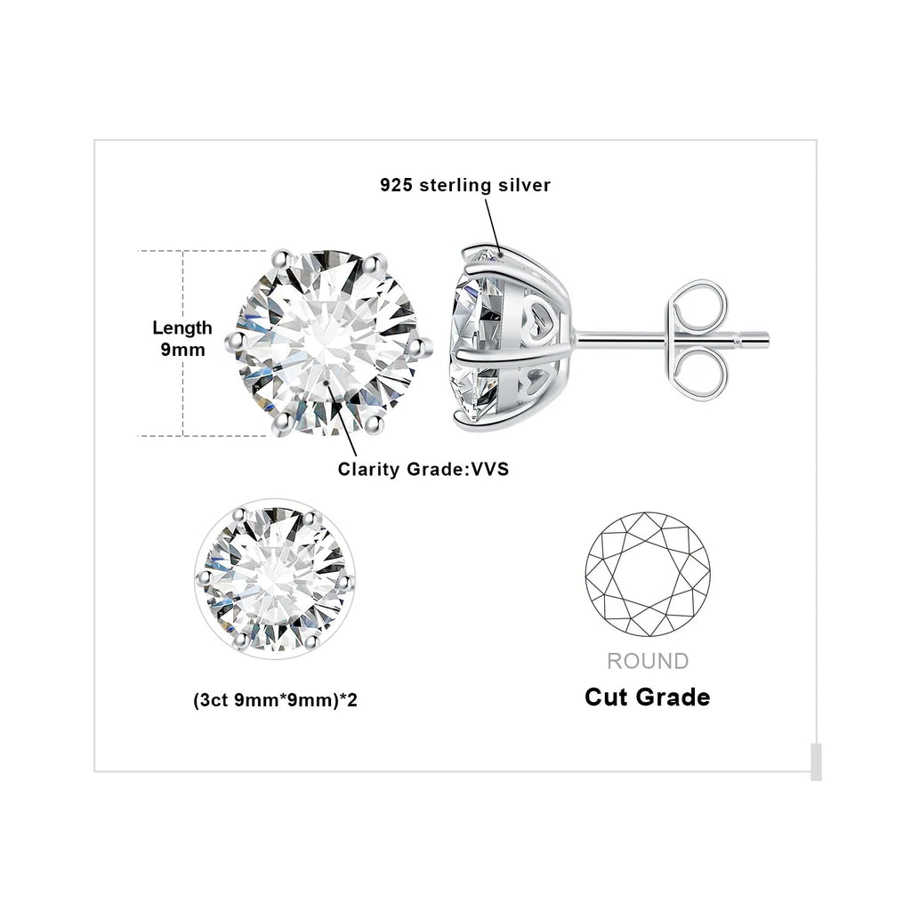 Moissanite D Color Round Solitaire Stud Earrings 0.6-6ct Sterling Silver BandsCo Straps