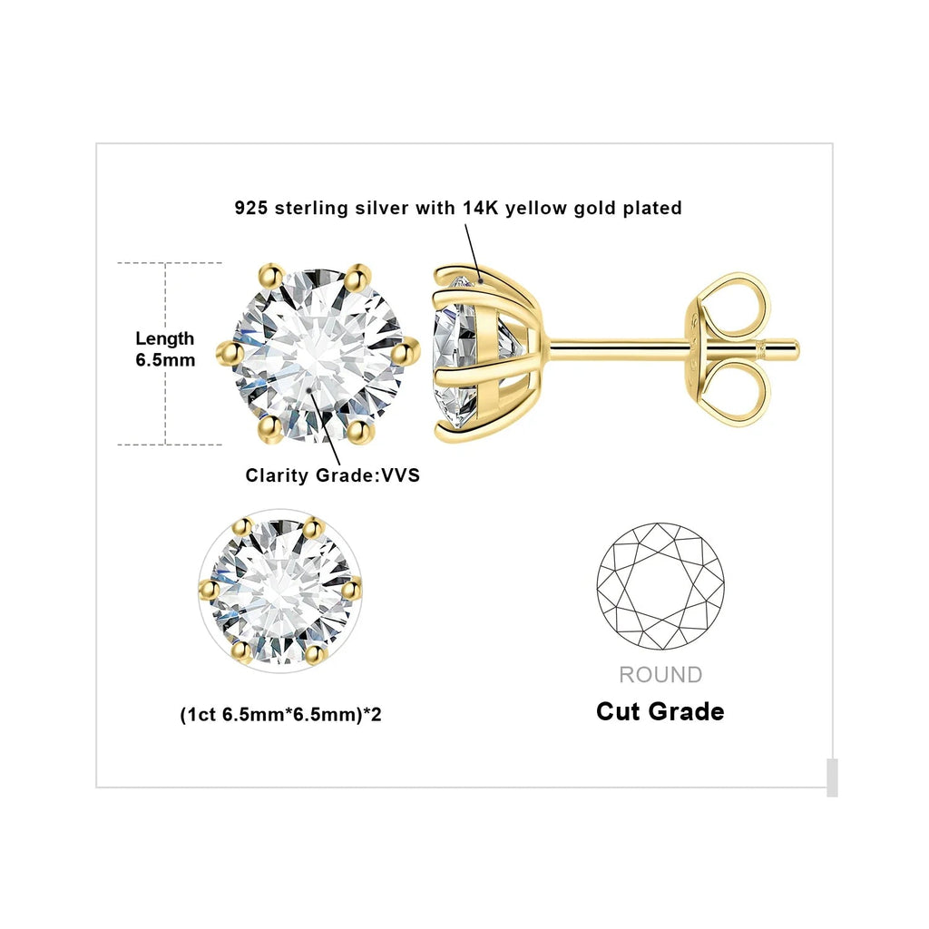 Moissanite D Color Round Solitaire Stud Earrings 0.6-6ct Sterling Silver BandsCo Straps