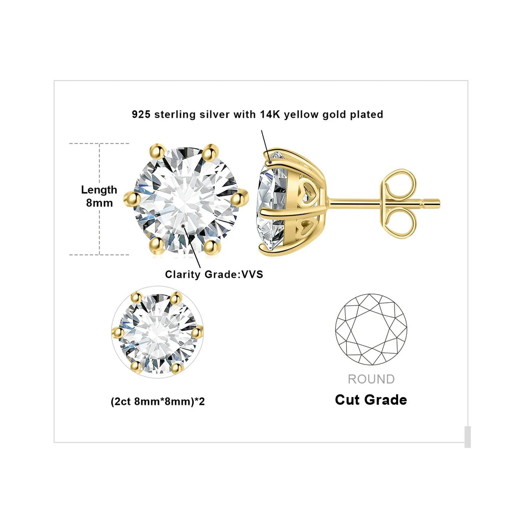 Moissanite D Color Round Solitaire Stud Earrings 0.6-6ct Sterling Silver BandsCo Straps