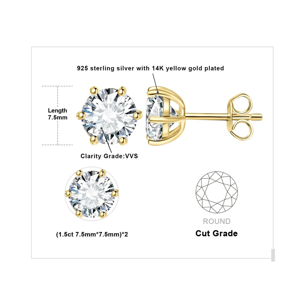 Moissanite D Color Round Solitaire Stud Earrings 0.6-6ct Sterling Silver BandsCo Straps