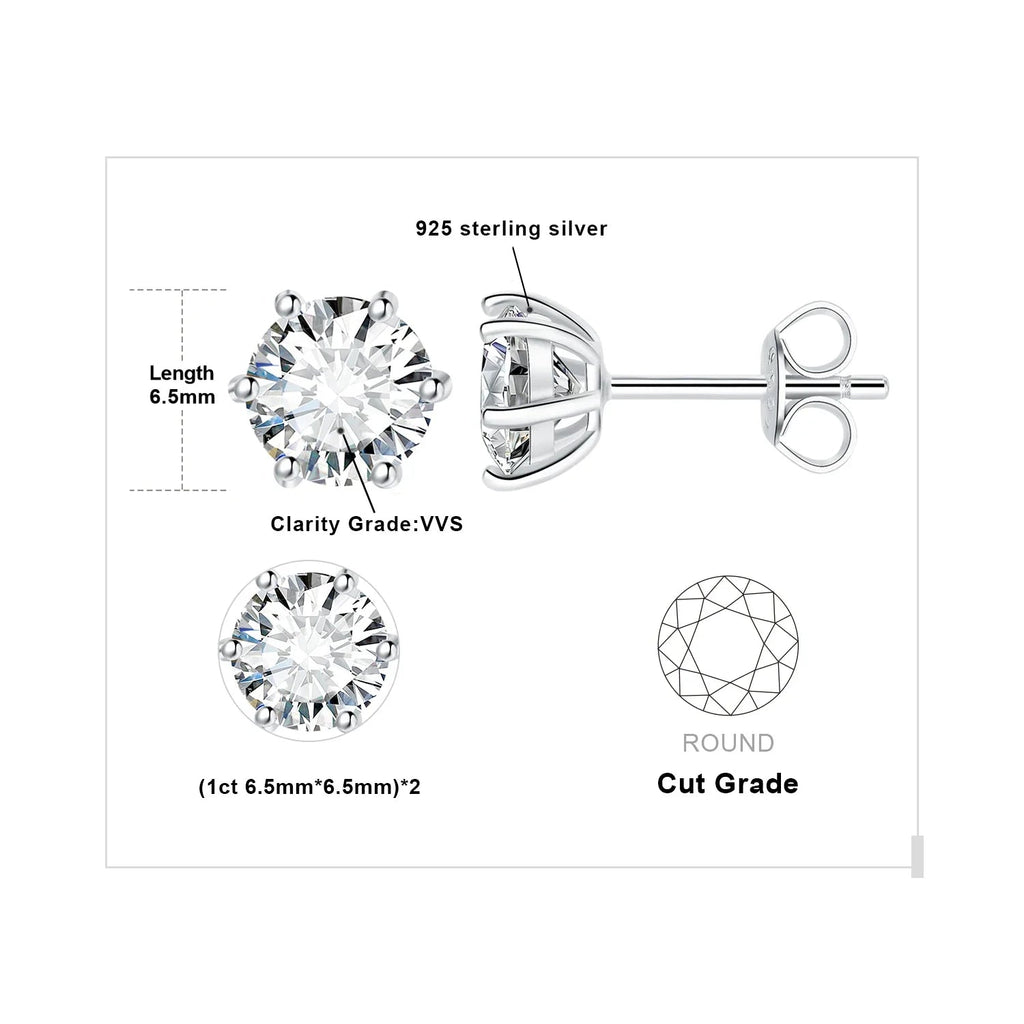Moissanite D Color Round Solitaire Stud Earrings 0.6-6ct Sterling Silver BandsCo Straps
