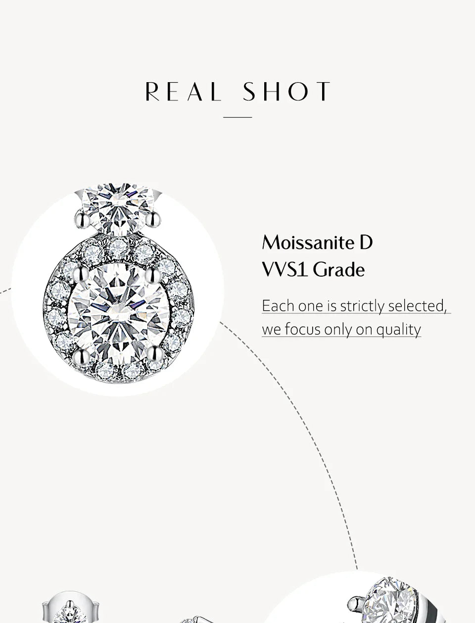 VVS1 D Color Round Moissanite Stud Earrings 925 Sterling Silver Bowknot Back BandsCo Straps