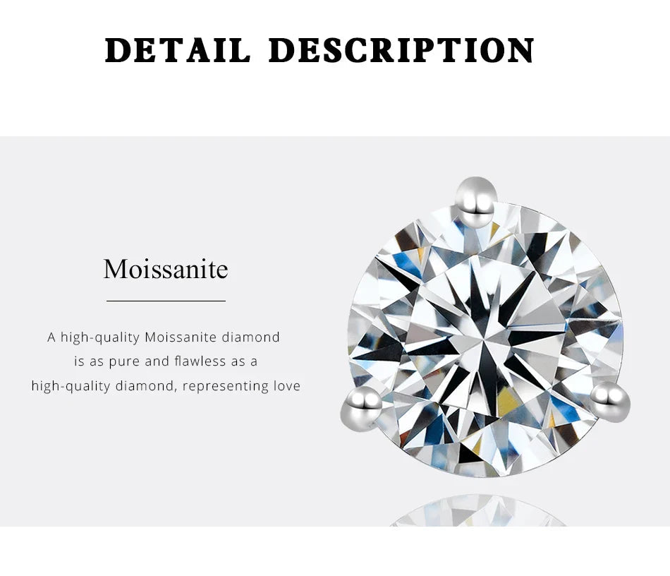 Moissanite Stud Earrings 925 Sterling Silver Small Classic Korean Fashion Gift BandsCo Straps