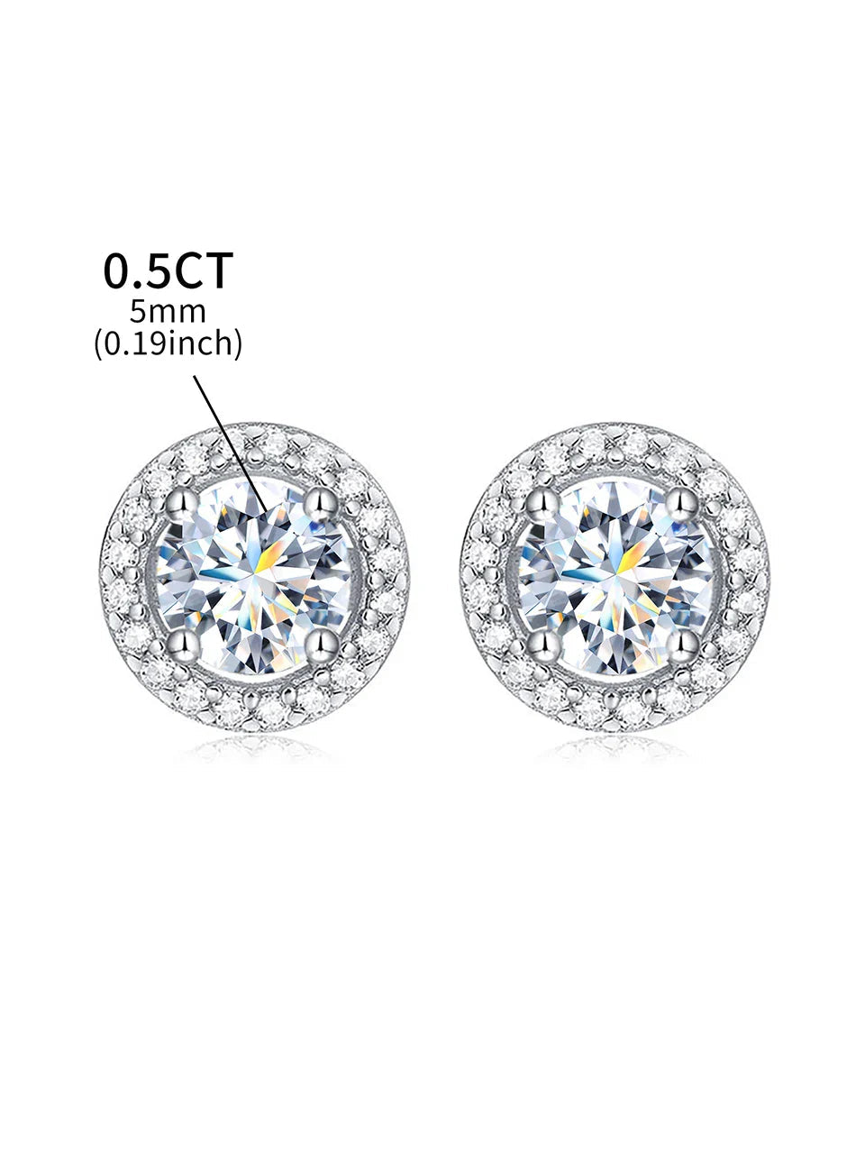 Moissanite Diamond Stud Earrings 925 Sterling Silver Round Halo Wedding Jewelry BandsCo Straps
