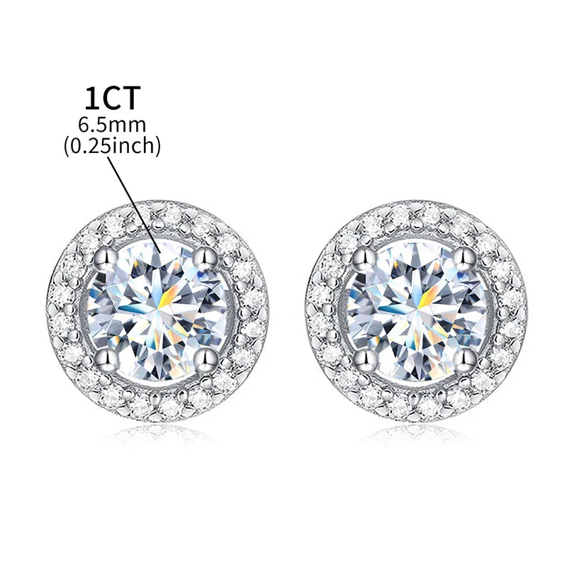 Moissanite Diamond Stud Earrings 925 Sterling Silver Round Halo Wedding Jewelry BandsCo Straps