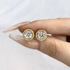 Moissanite Diamond Stud Earrings 925 Sterling Silver Round Halo Wedding Jewelry BandsCo Straps