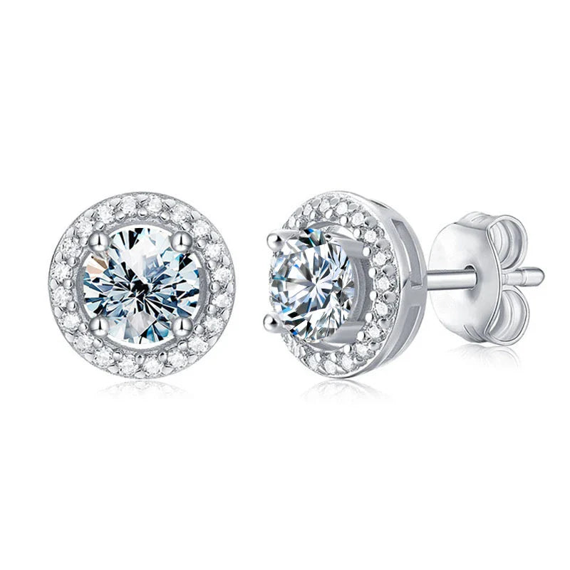 Moissanite Diamond Stud Earrings 925 Sterling Silver Round Halo Wedding Jewelry BandsCo Straps