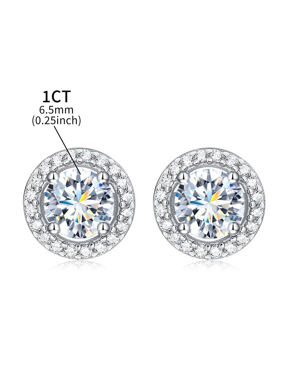 Moissanite Diamond Stud Earrings 925 Sterling Silver Round Halo Wedding Jewelry BandsCo Straps