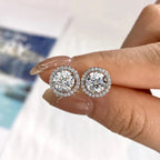 Moissanite Diamond Stud Earrings 925 Sterling Silver Round Halo Wedding Jewelry BandsCo Straps