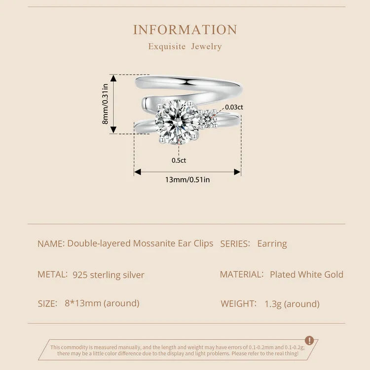 Moissanite Double Layer Clip Earring S925 Sterling Silver Mother's Day Gift BandsCo Straps