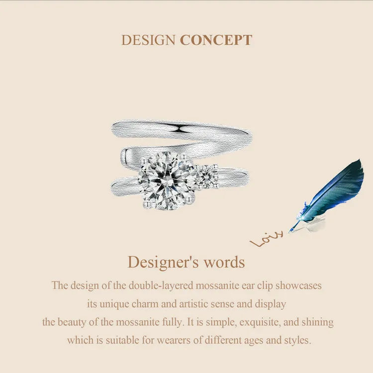 Moissanite Double Layer Clip Earring S925 Sterling Silver Mother's Day Gift BandsCo Straps