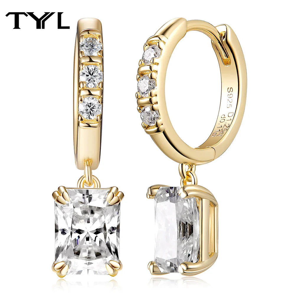 Moissanite VVS1 Drop Earrings 18K Gold Plated 925 Sterling Round Pear Square BandsCo Straps