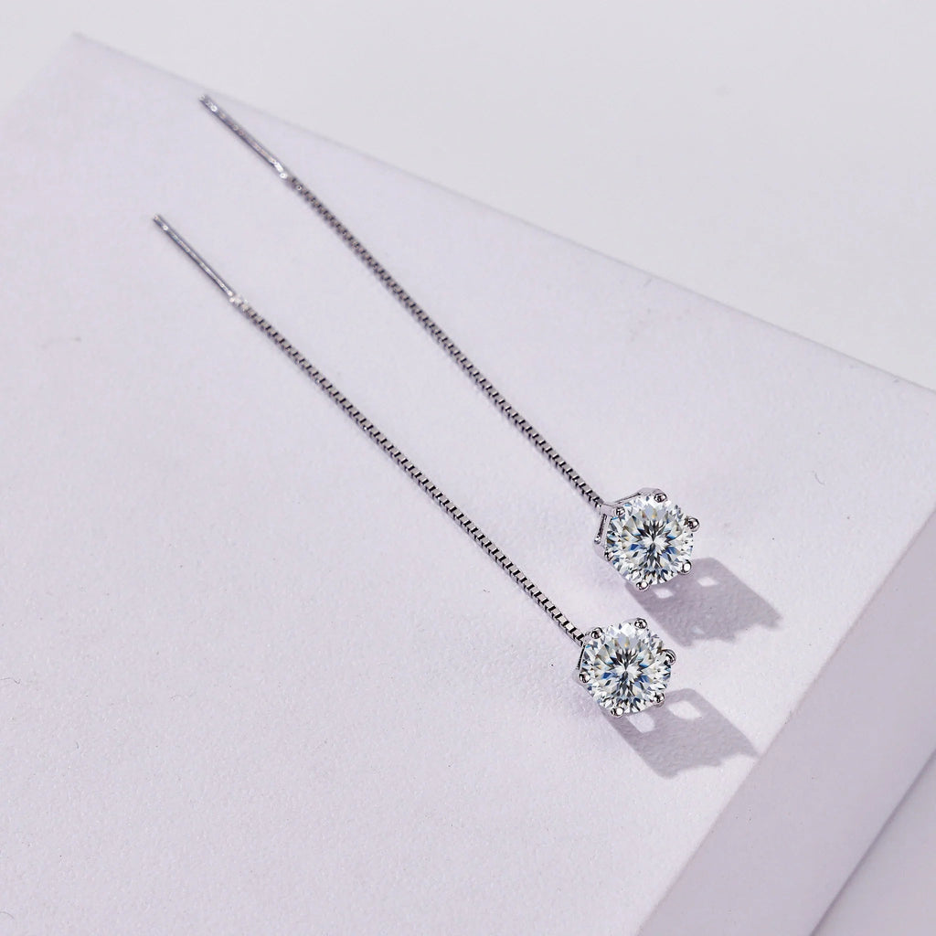 Moissanite Drop Earrings 5-6.5mm Sterling 925 Silver Solitaire Dangle Gift BandsCo Straps