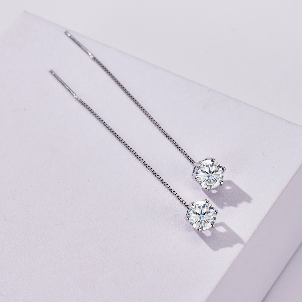 Moissanite Drop Earrings 5-6.5mm Sterling 925 Silver Solitaire Dangle Gift BandsCo Straps