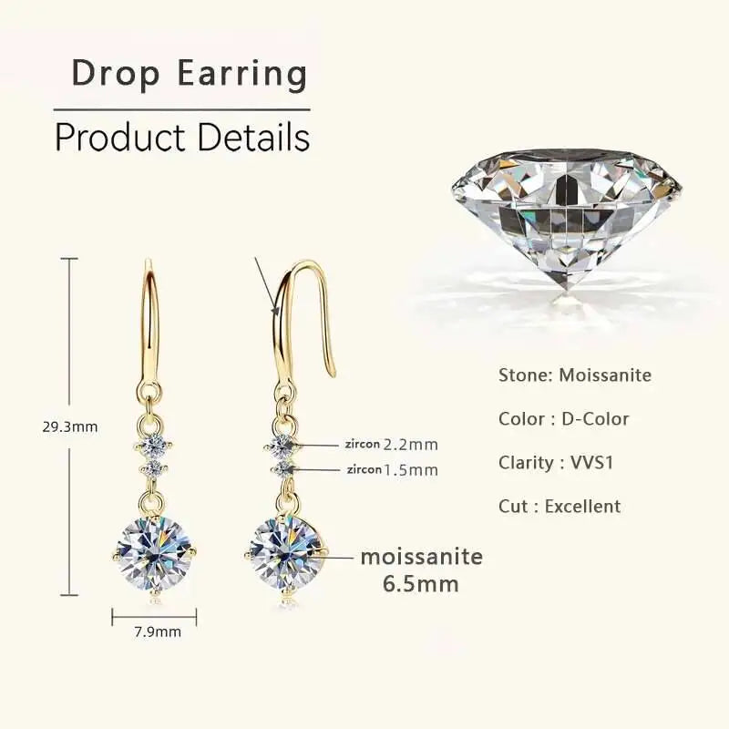 Moissanite Earrings 925 Sterling Silver White Gold Plated Hypoallergenic Studs BandsCo Straps