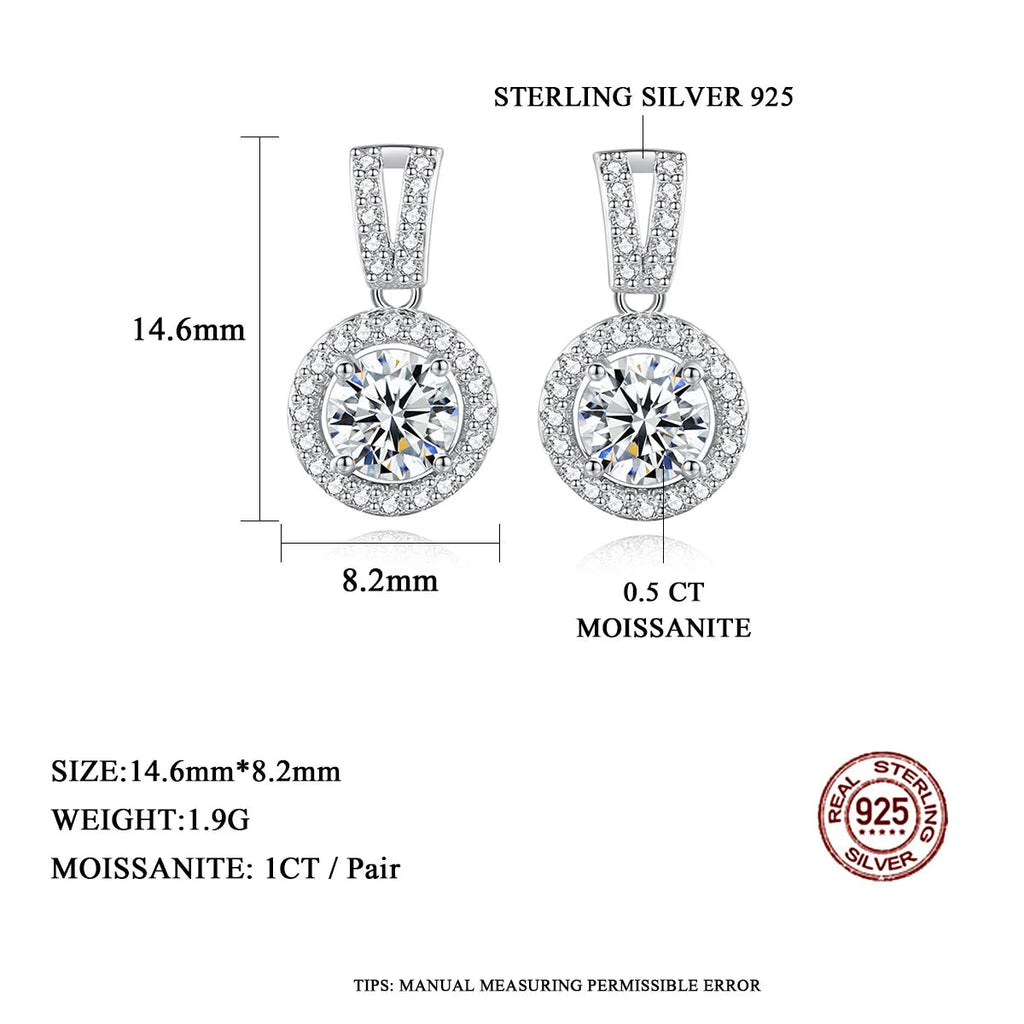 Moissanite Drop Earrings 925 Sterling Silver 1 Ct GRA Bridal Wedding Engagement BandsCo Straps