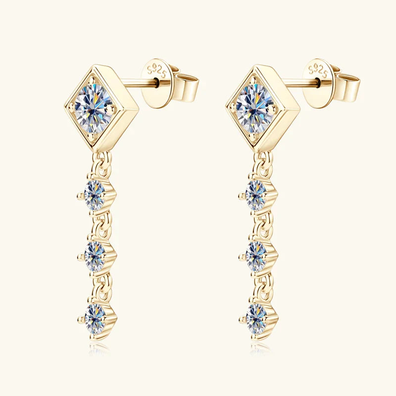 Moissanite Drop Earrings Round D Full Cut Solitaire 925 Sterling Silver BandsCo Straps