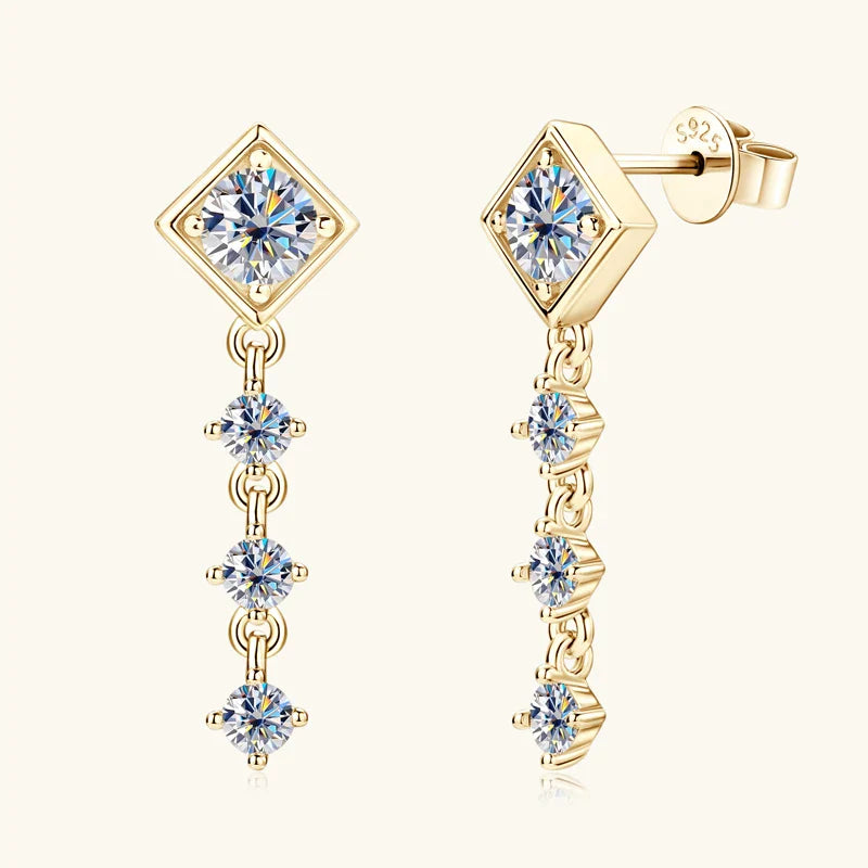 Moissanite Drop Earrings Round D Full Cut Solitaire 925 Sterling Silver BandsCo Straps