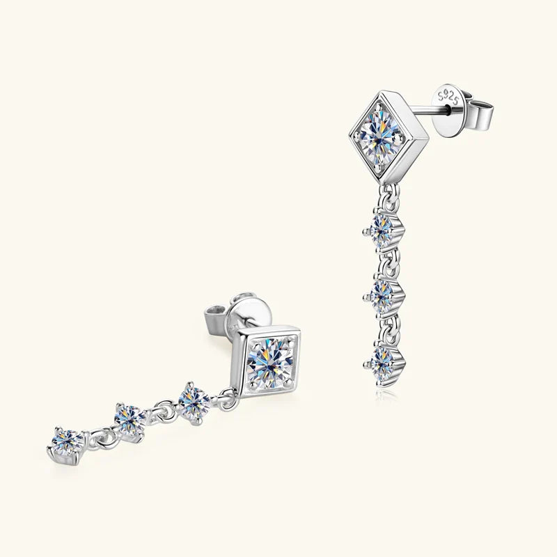 Moissanite Drop Earrings Round D Full Cut Solitaire 925 Sterling Silver BandsCo Straps