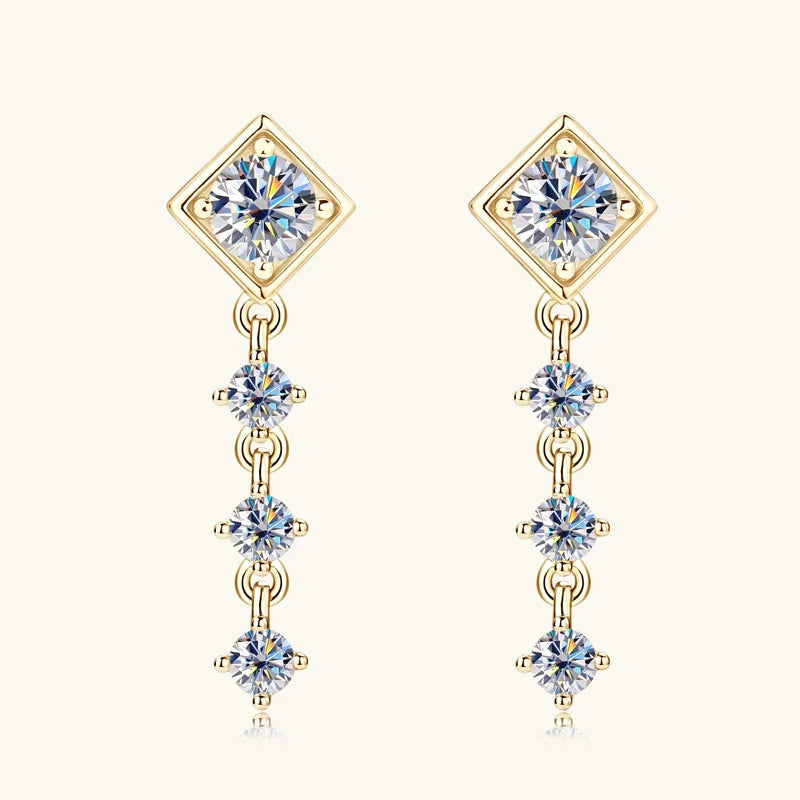 Moissanite Drop Earrings Round D Full Cut Solitaire 925 Sterling Silver BandsCo Straps