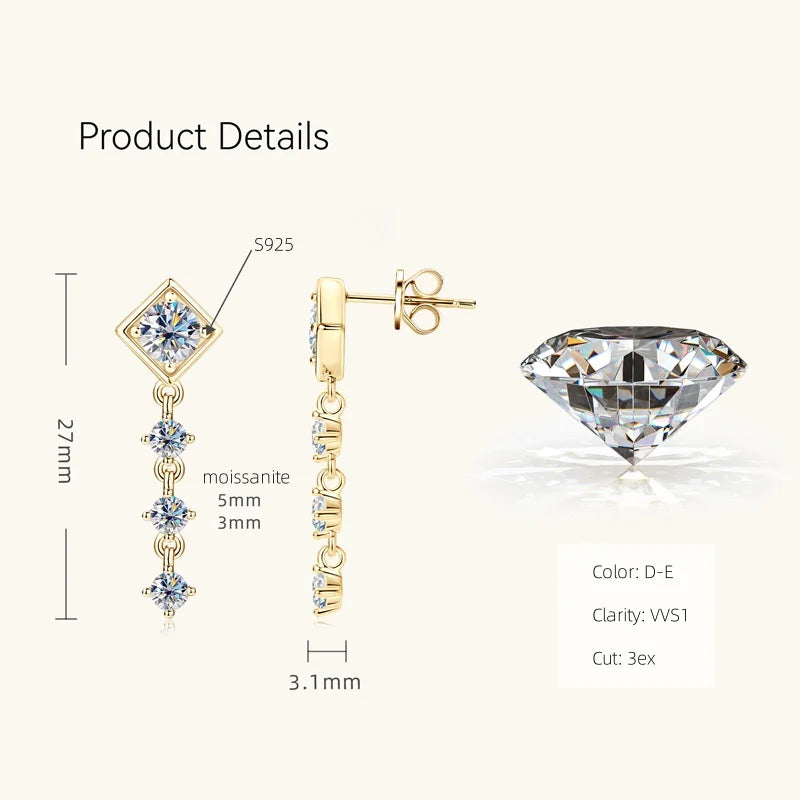 Moissanite Drop Earrings Round D Full Cut Solitaire 925 Sterling Silver BandsCo Straps