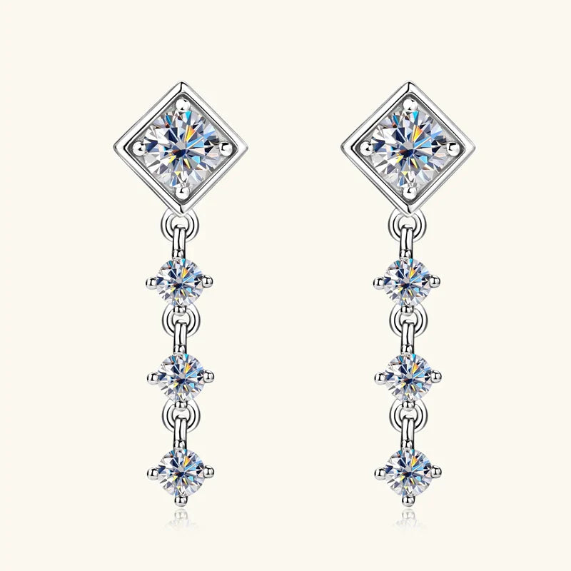 Moissanite Drop Earrings Round D Full Cut Solitaire 925 Sterling Silver BandsCo Straps