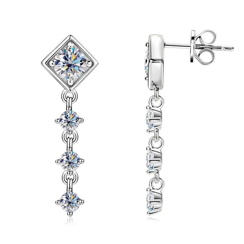 Moissanite Drop Earrings Round D Full Cut Solitaire 925 Sterling Silver BandsCo Straps
