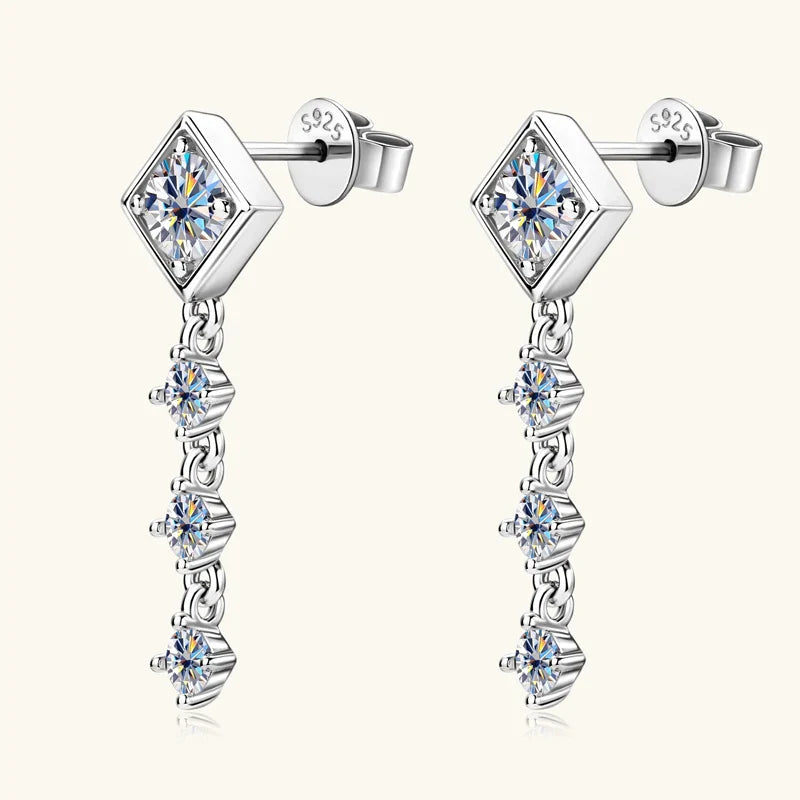 Moissanite Drop Earrings Round D Full Cut Solitaire 925 Sterling Silver BandsCo Straps
