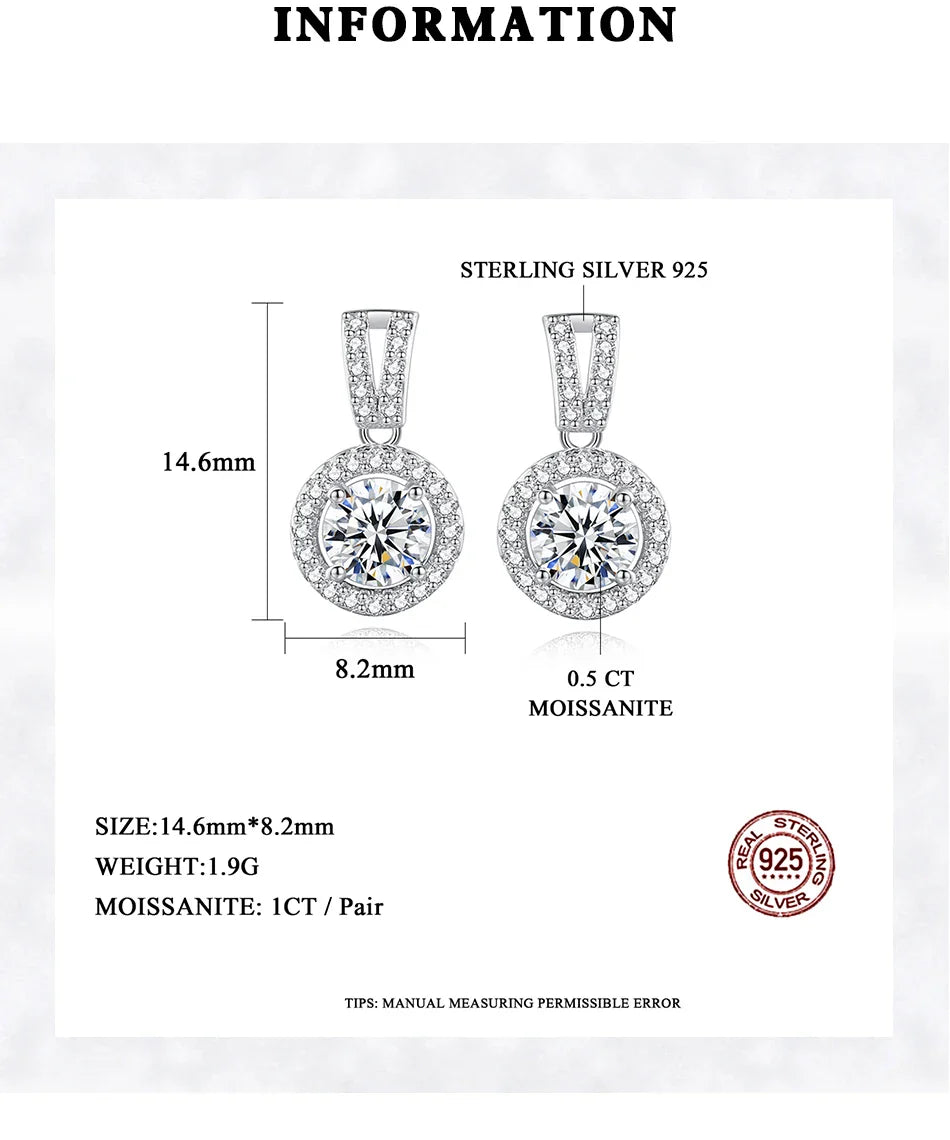 Moissanite Drop Earrings 925 Sterling Silver 1 Ct GRA Bridal Wedding Engagement BandsCo Straps