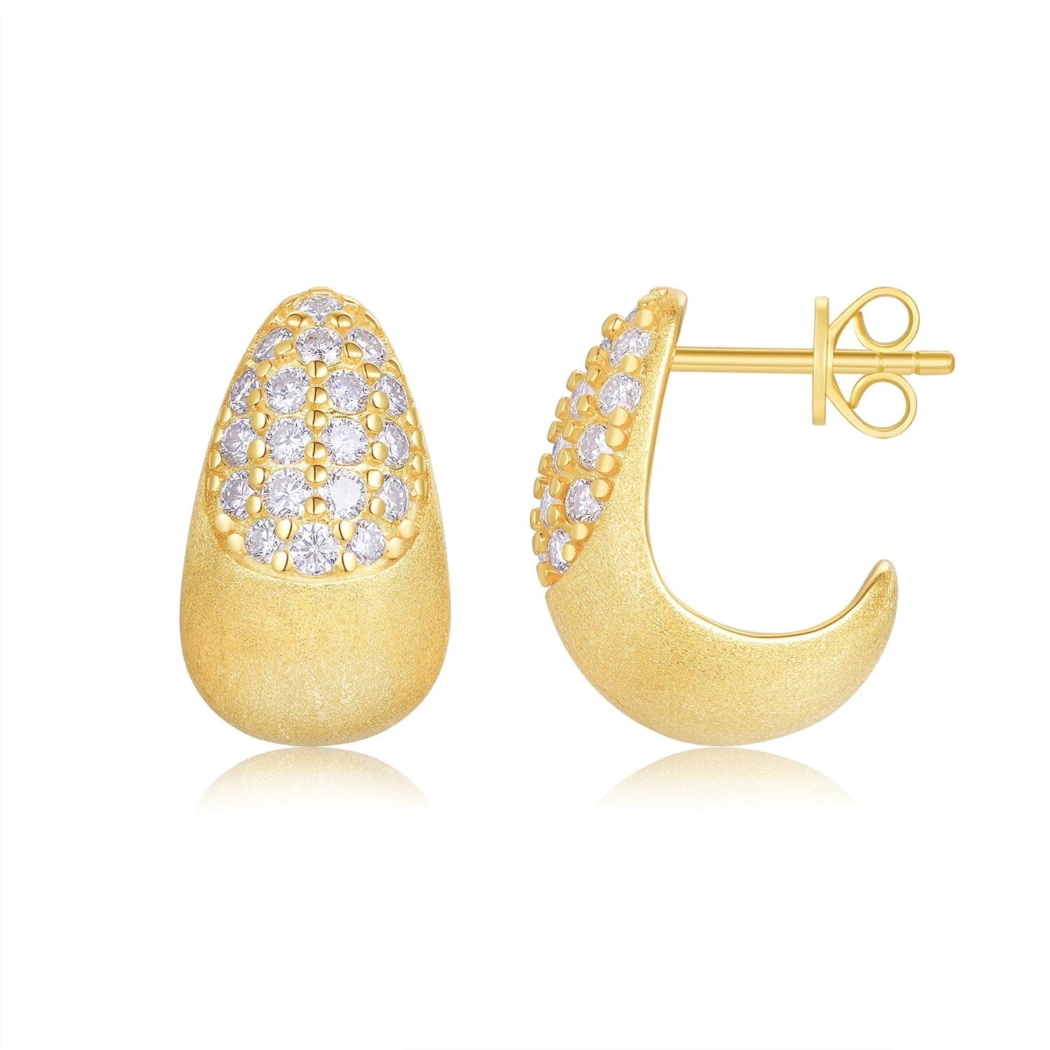 Moissanite Drop Hoop Earrings S925 Sterling Silver 18K Gold Plated Brushed BandsCo Straps